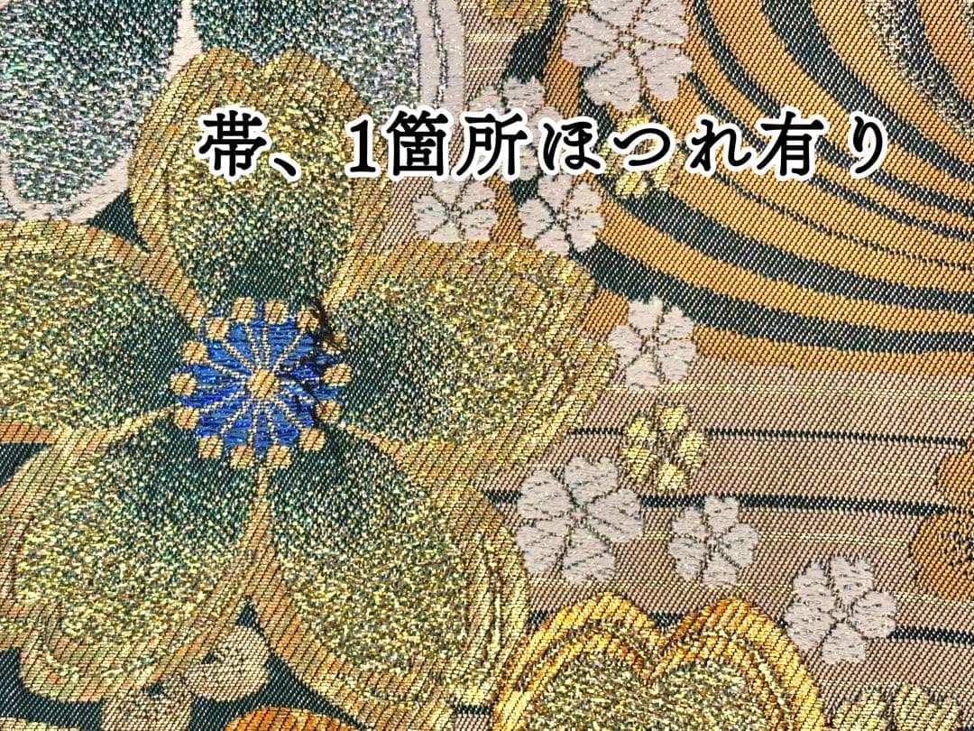 振袖 レモン色 薔薇 桜 ラメ ストーン付き 正絹 5点セット