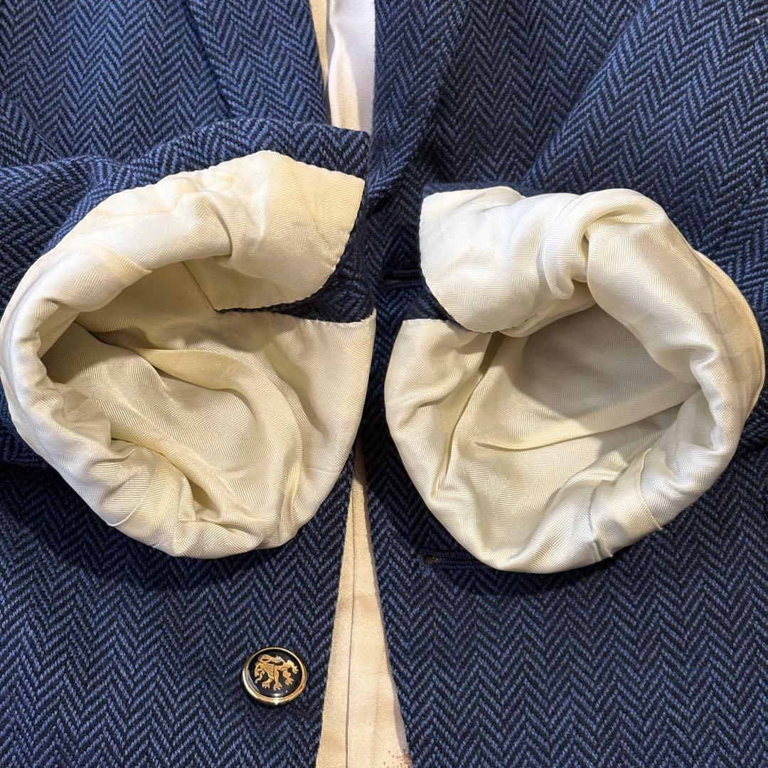 DORMEUIL テーラードジャケット 紺ブレ ヘリンボーン 派手裏地 馬