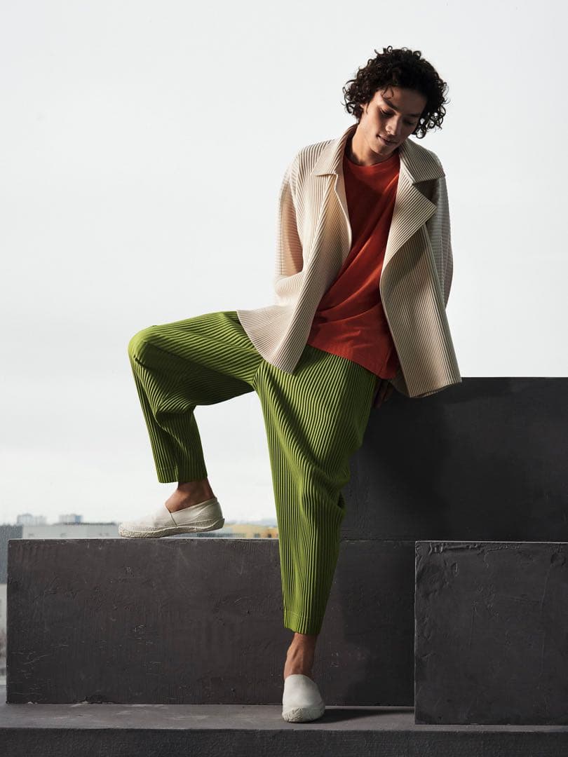 homme plisse 19AW パンツ　黄緑　グリーン