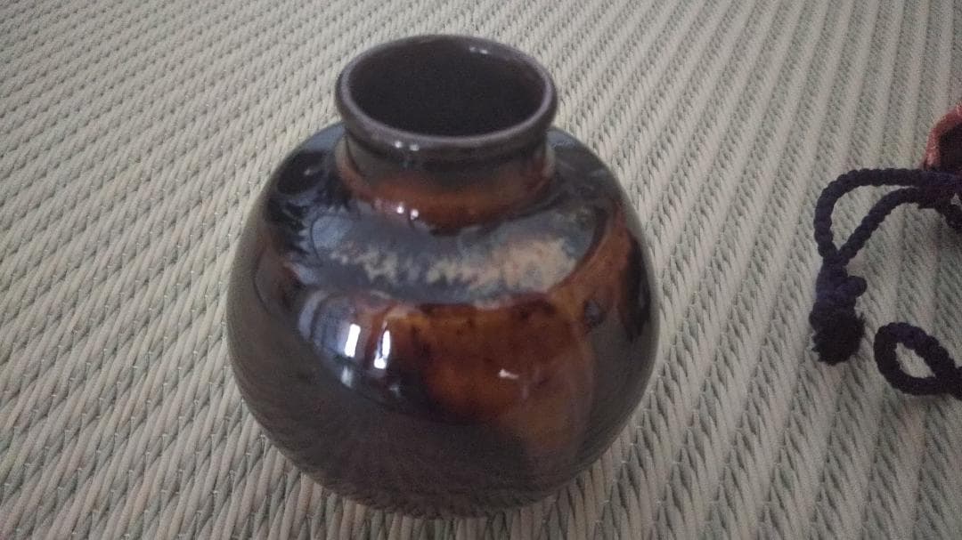 【茶道具】 桶谷定一 作 「丸壺 茶入」 共箱・仕覆付 未使用