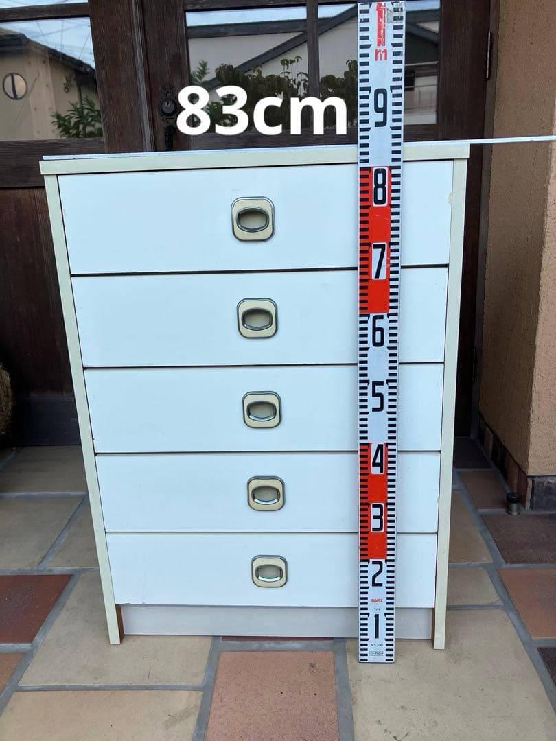 ホワイト 木製 5段チェスト 昭和レトロ レトロポップ 中古品