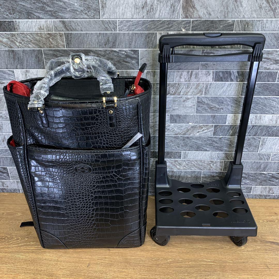 y　SWANY スワニー キャリー クロコ型押し 黒 ４輪 Lサイズ