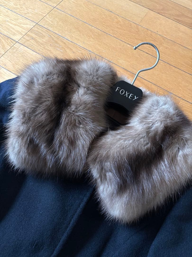 FOXEY カシミヤ コート ロシアンセーブル　38サイズ　ネイビー