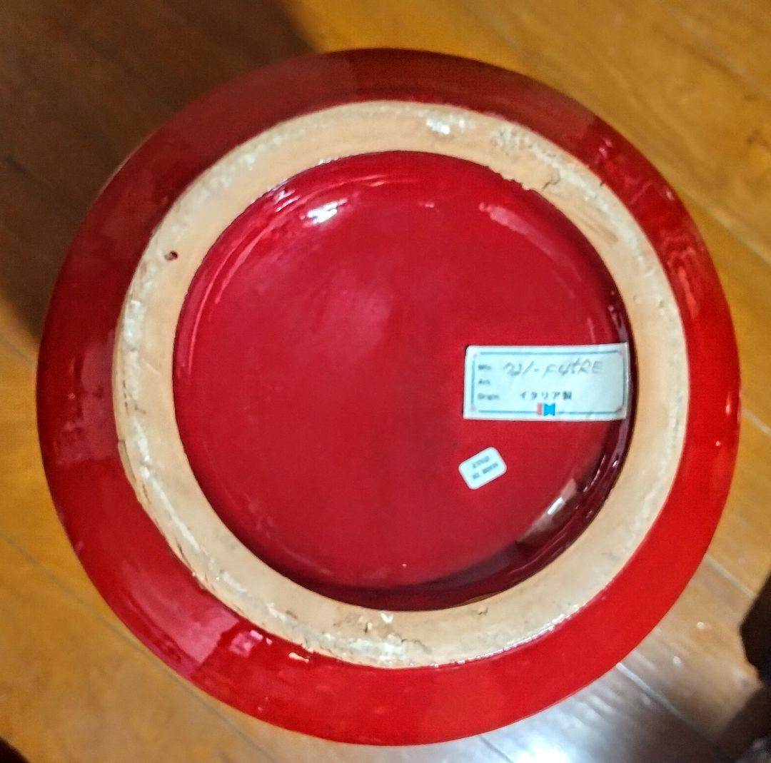 イタリア製 赤い陶器製傘立て リボン型装飾付き 高さ44cm アンティーク