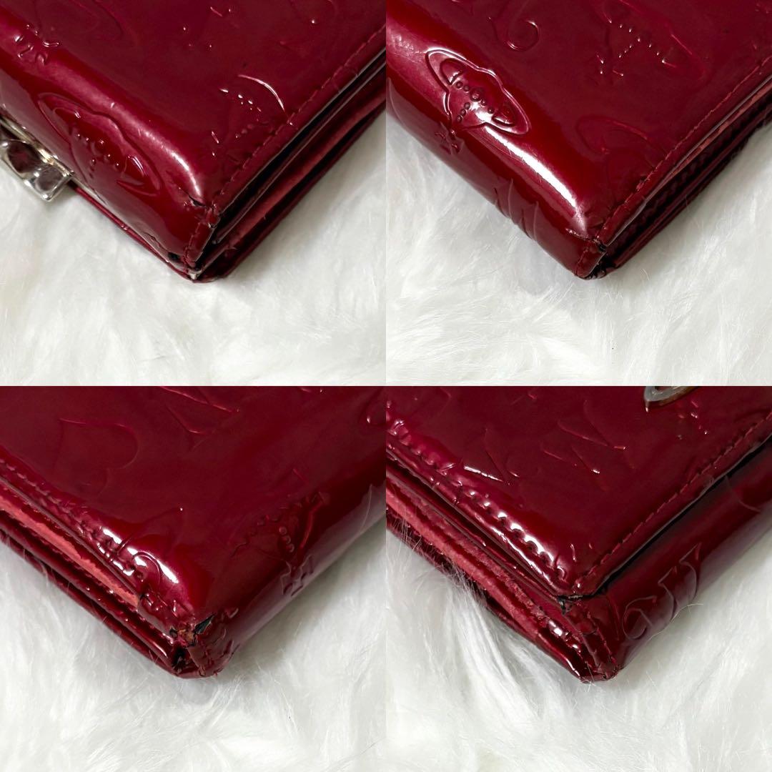 【美品】ヴィヴィアン エナメル×レザー 二つ折り財布 オーブ ロゴ レッド