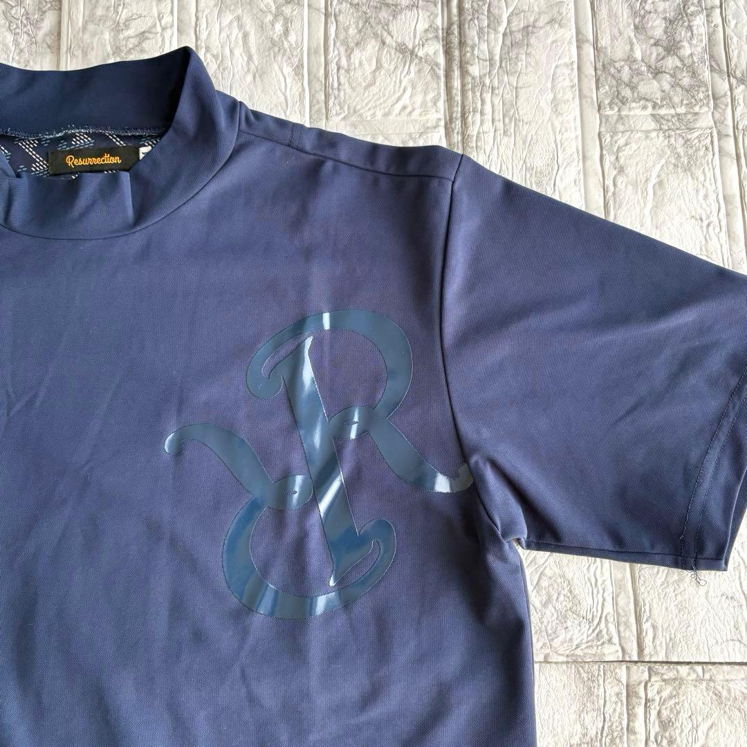 【美品】レザレクション ネイビー 紺 ゴルフ シャツ Mサイズ ロゴ 速乾性