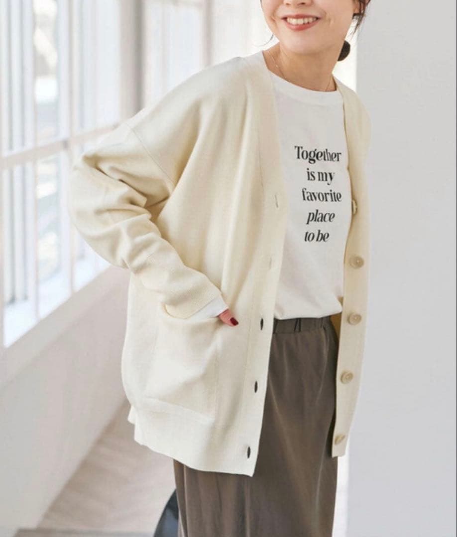 Spick&Span ダブルジャガード ビッグカーディガン オフホワイト