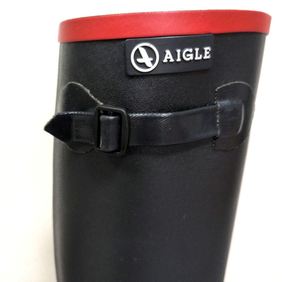 【美品】AIGLE エーグル　長靴　レインブーツ　ブラック×レッドライン　37