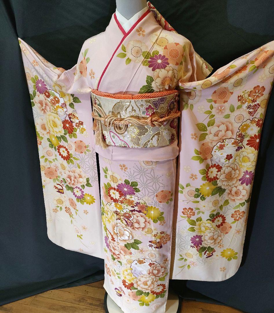 薄ピンク×クリーム色暈し　振袖　美品　その他セット