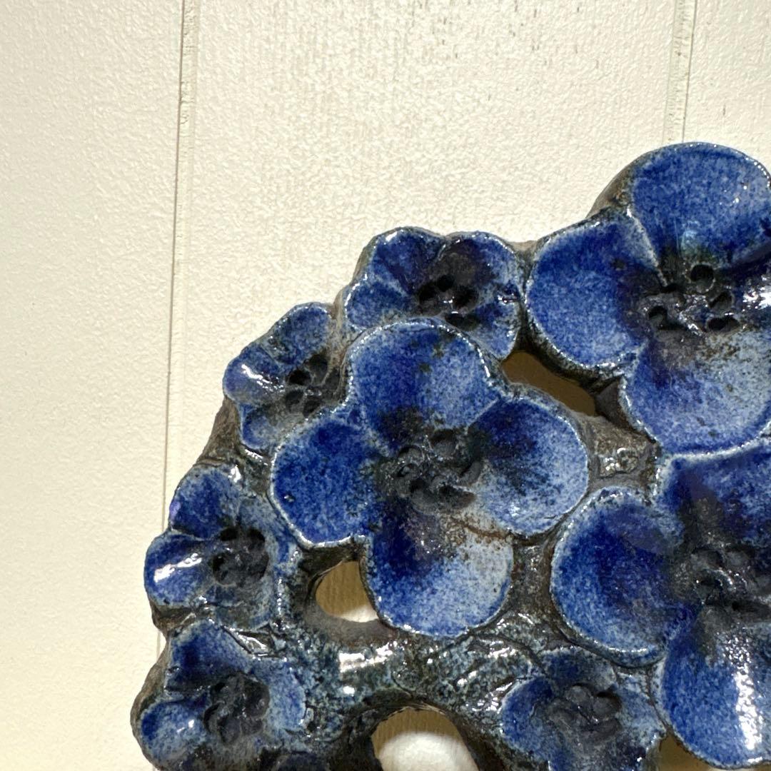 北欧ビンテージ　陶板　ブルーの花束の陶板　フィンランド