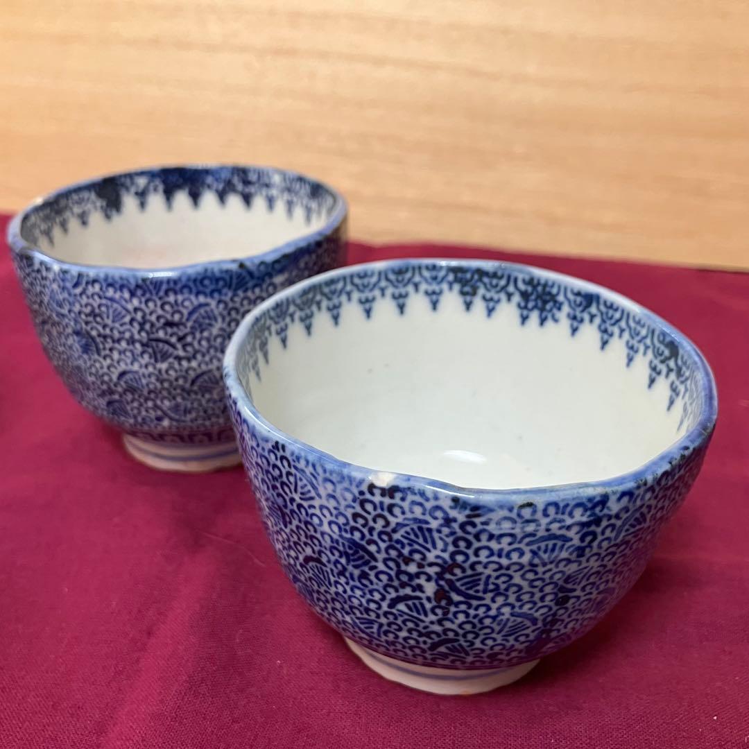 江戸明治大正時代物アンティーク染付け印判◆古伊万里 蕎麦猪口/湯呑み◆９個セット