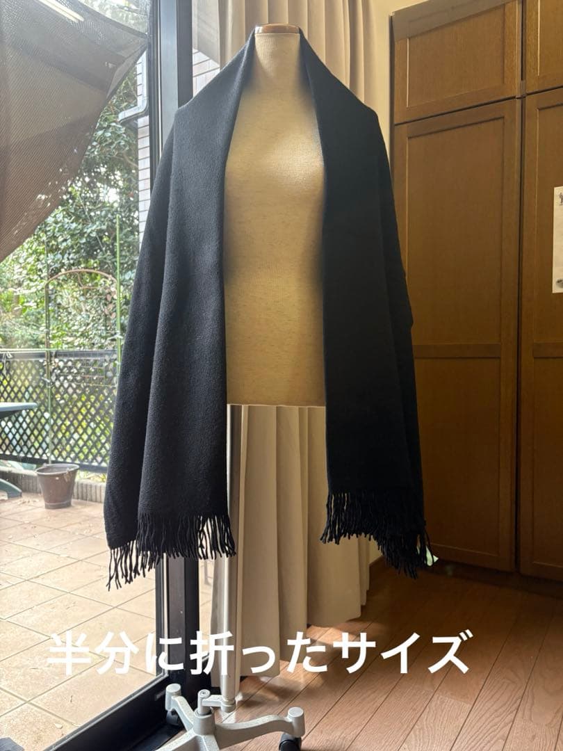 極厚カシミヤ100% 超大判ショール 黒 95×176 ５３５g