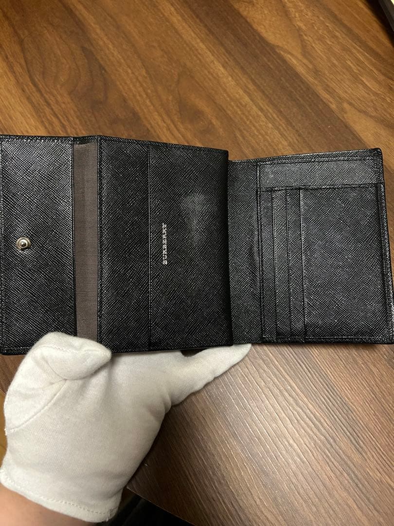 BURBERRY がま口 2つ折り財布 ノバチェック レザー ブラック