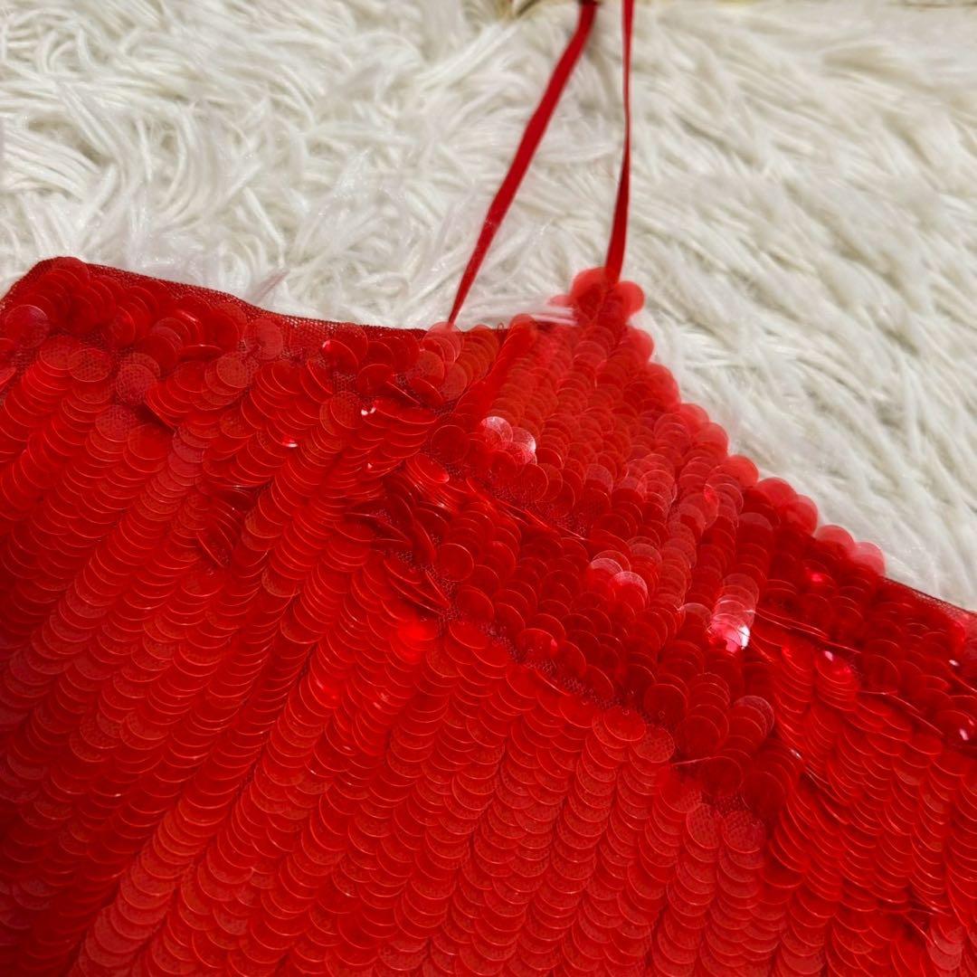 EMPORIO ARMANI スパンコールキャミソール レッド F チュール