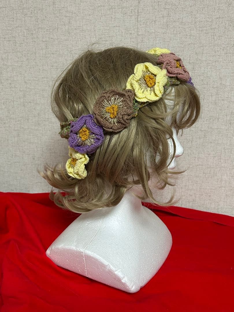 CA4LA カシラ　ラメ糸　ヘッドドレス　ヘアバンド　花冠　パンジー花