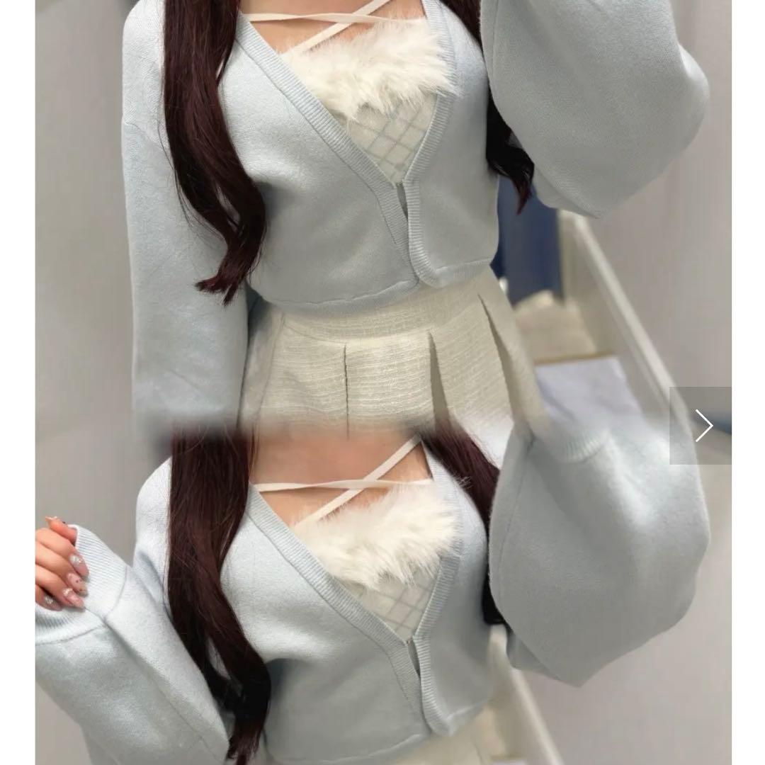 evelyn ハートチェックカーデセット　グレー