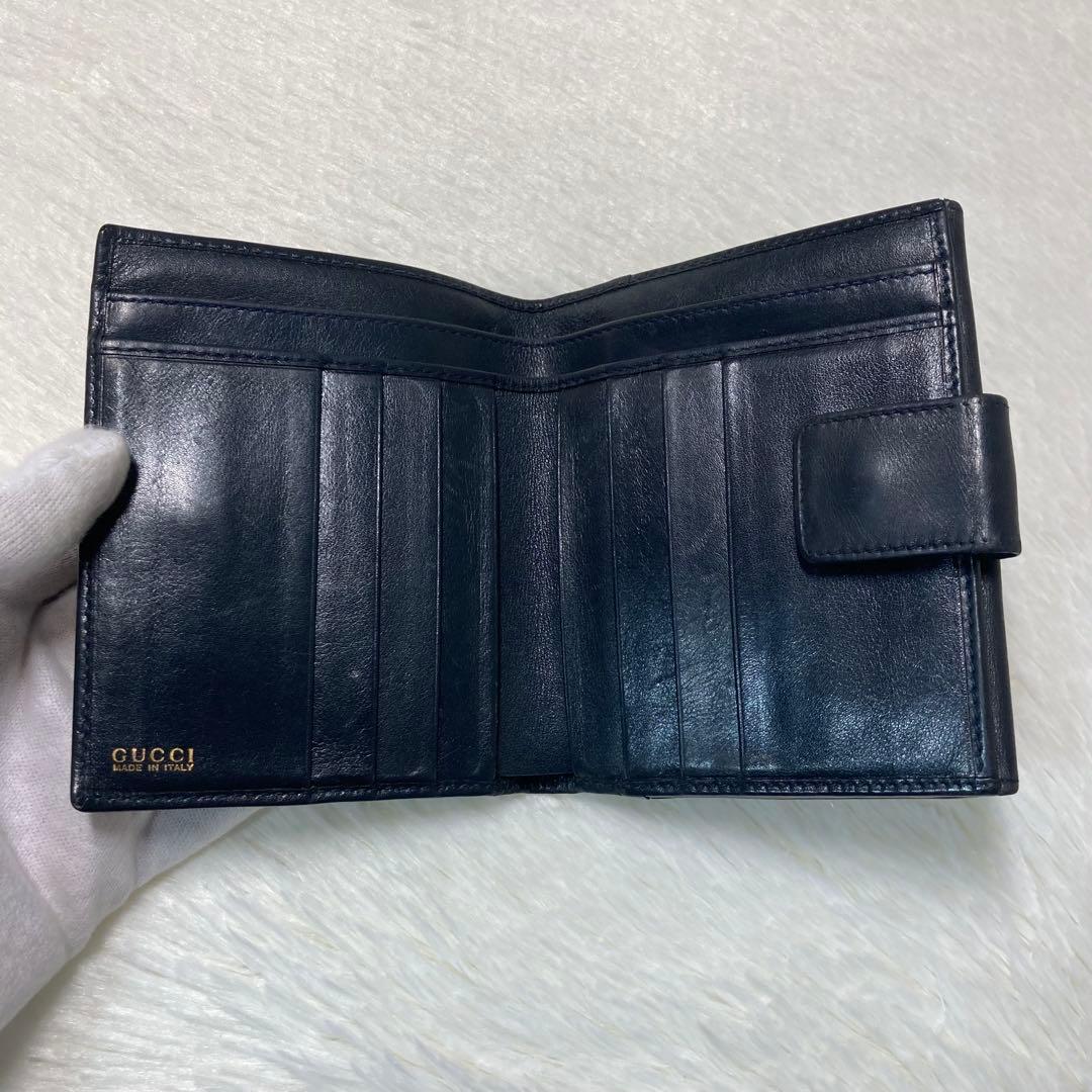 本日限定価格　美品　GUCCI グッチ　二つ折り　財布　バンブー　紺　ブラック