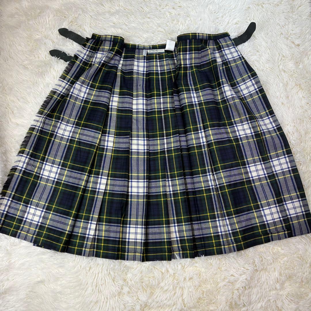 【美品】 オニールオブダブリン ラップスカート チェック ダブルベルト プリーツ