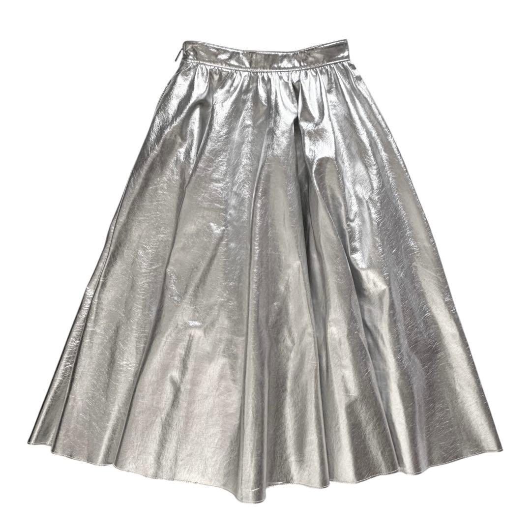 MSGM フェイクレザー ロングスカート メタリック シルバー