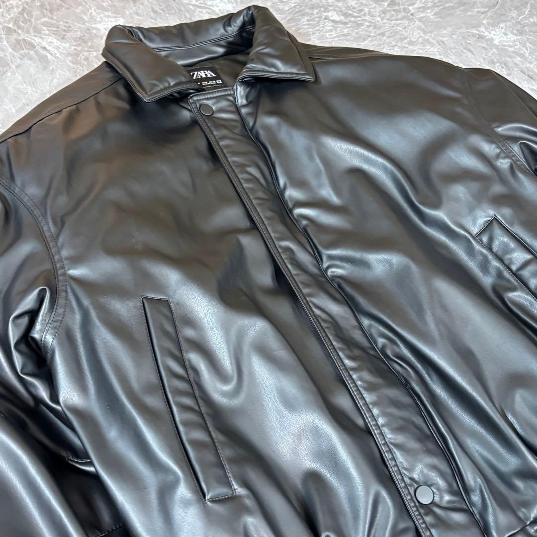 【ZARA】フェイクレザー/パフジャケット/中綿/ブラック/オーバーサイズ