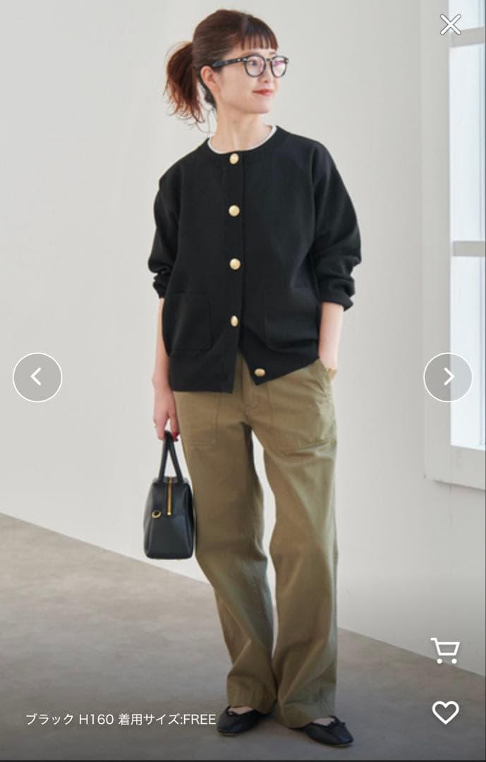 Spick&Span スピック ウォッシャブルクルーネックカーディガン ブラック