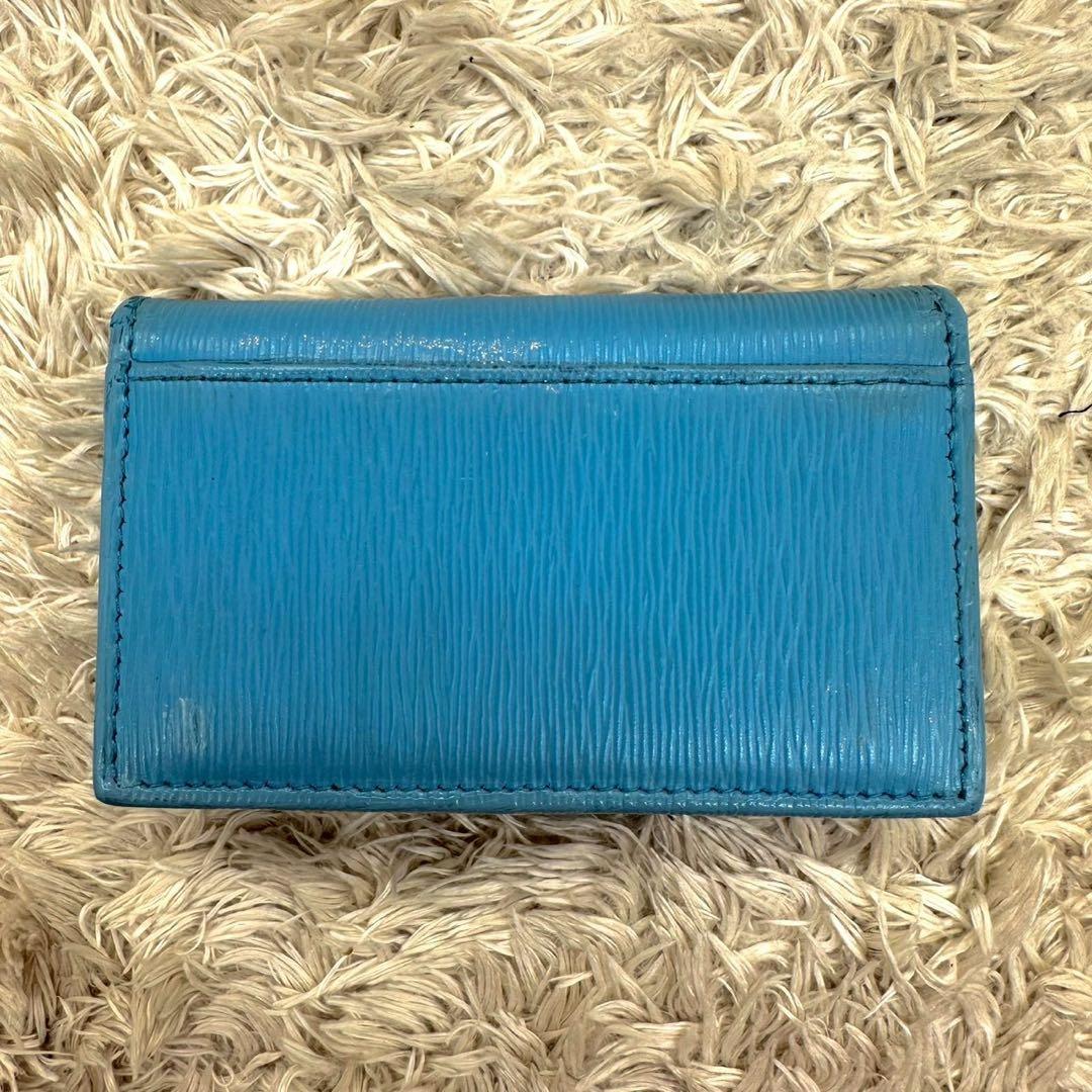 【美品】プラダ 名刺入れ カードケース ライトブルー ヴィッテロ ゴールドロゴ