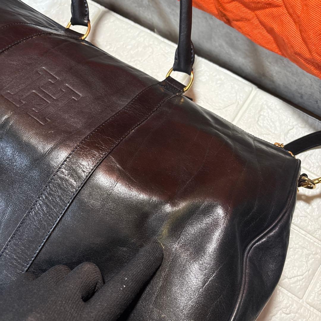 HIROFU ヒロフ　2wayボストンバッグ ショルダーブラック　レザー　金具