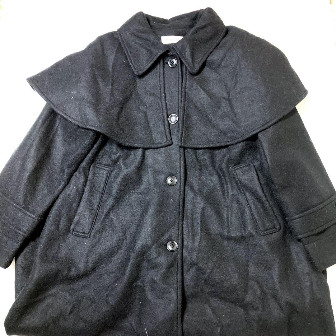 【極美品】サニークラウズ 魔女のケープ付きコート 取り外し可 黒 L ウール