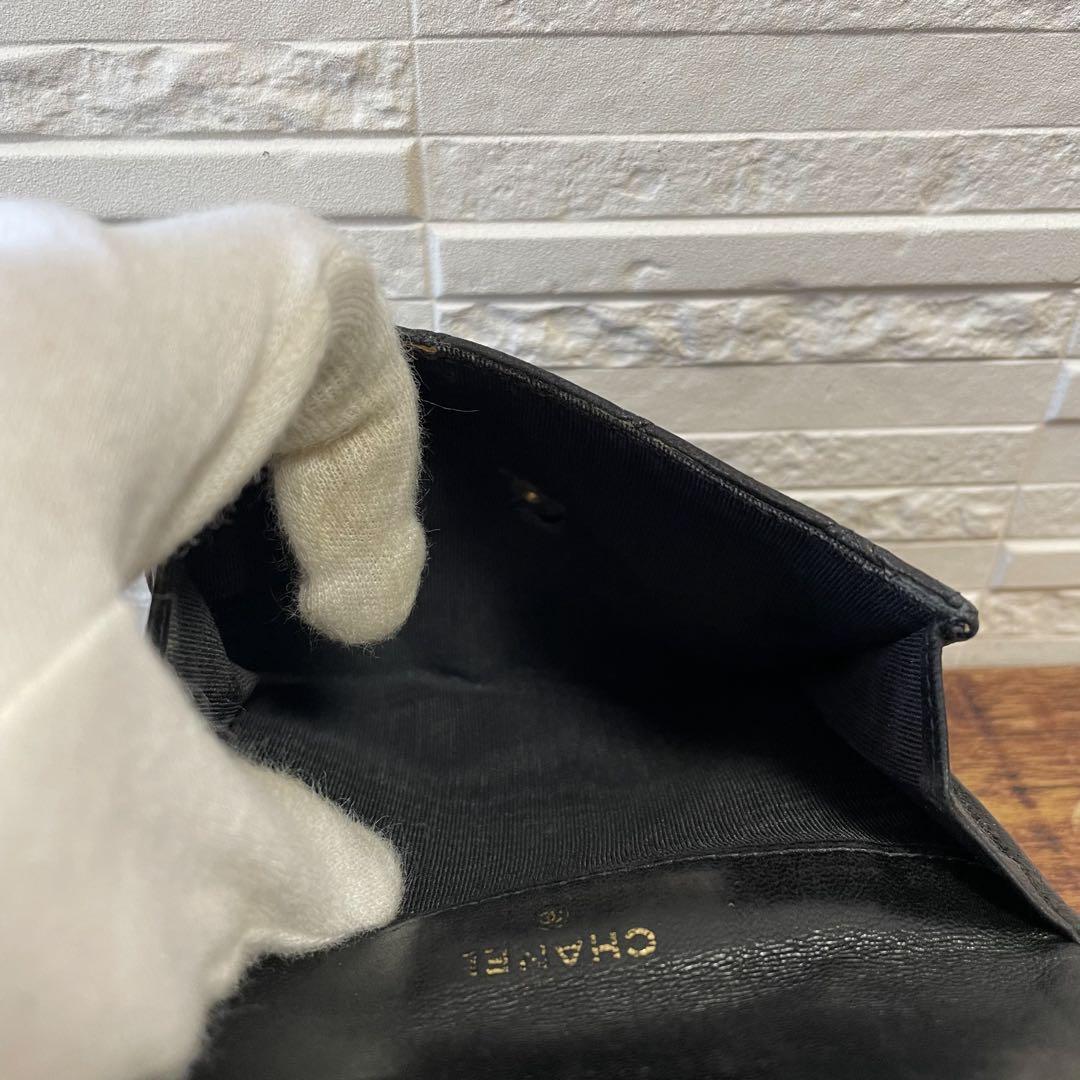 シャネル ビコローレ マトラッセ レザー 二つ折り 財布 ココマーク ブラック