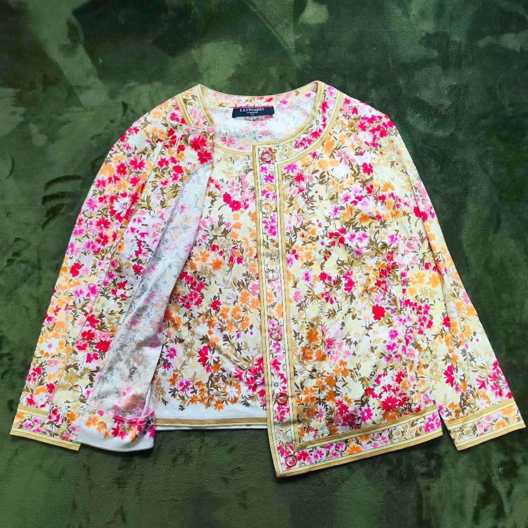 【極美品】レオナール アンサンブル カーディガン　Tシャツ 2点セット 花柄 M