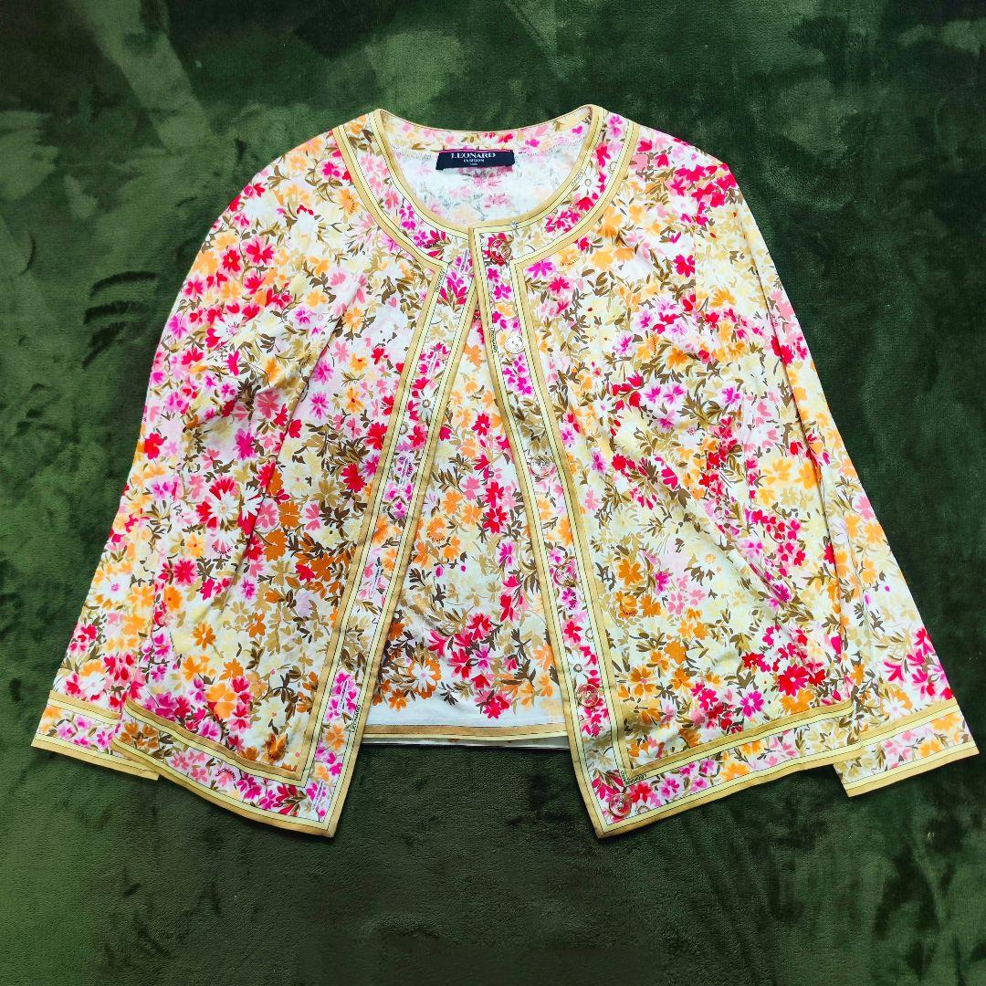 【極美品】レオナール アンサンブル カーディガン　Tシャツ 2点セット 花柄 M