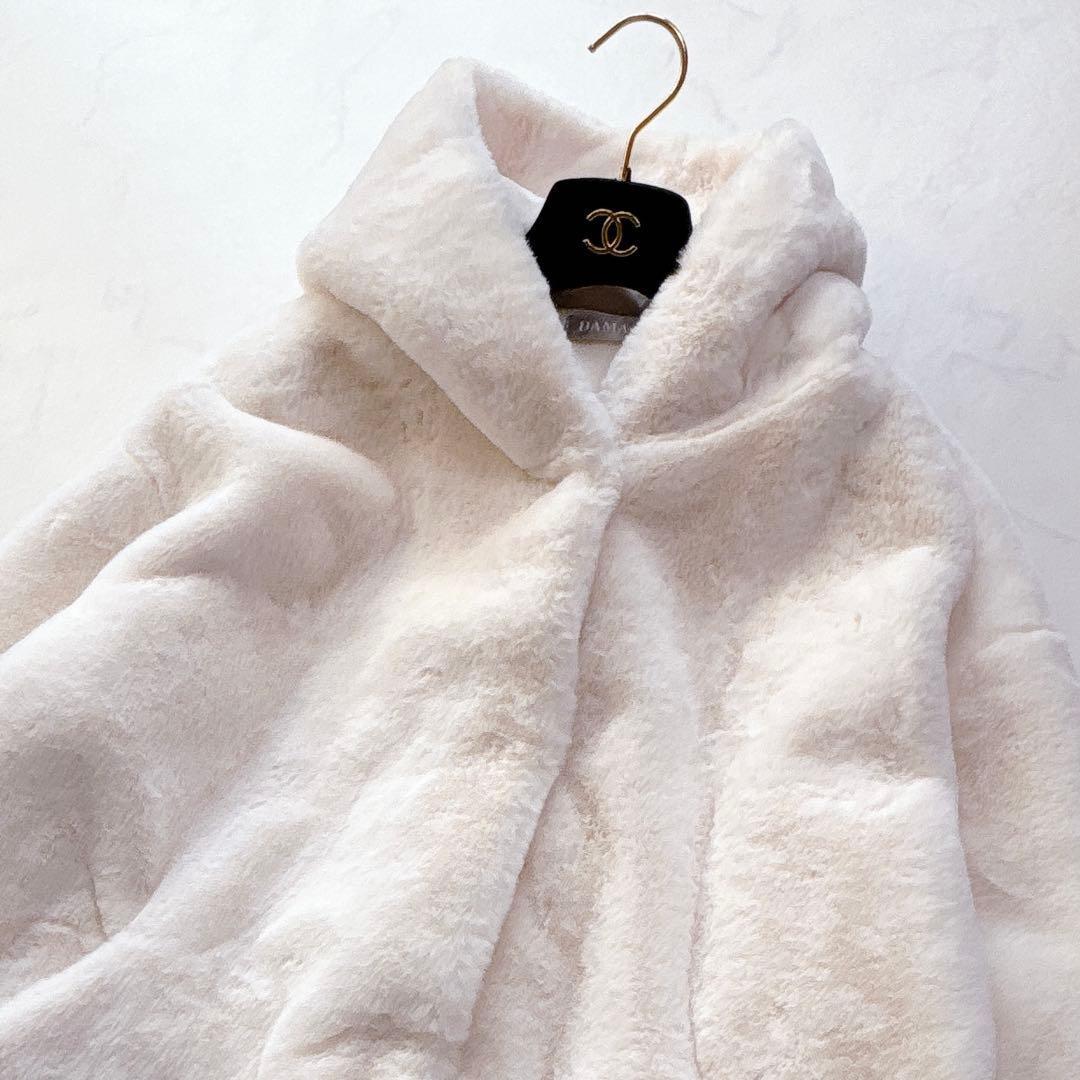 【DAMA collection】フェイクファー　ロングコート　フーディー　白