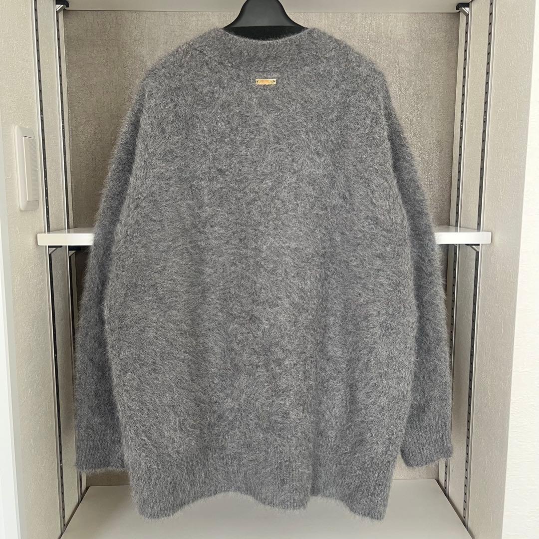 ラウンジドレス　ファーカシミヤニットカーディガン　グレー　長袖　Vネック　上質