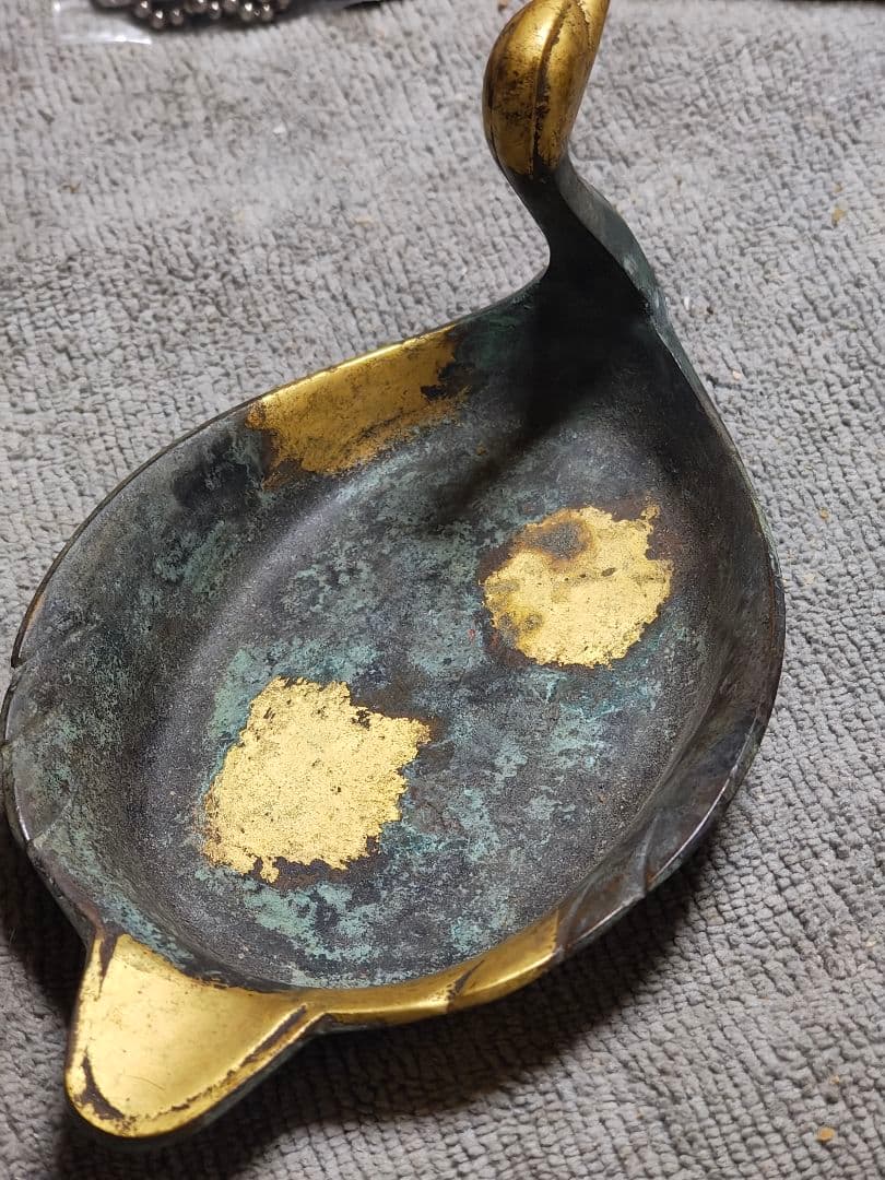 秦蔵六　塗金銅　瑞鳥　莨皿　茶道具