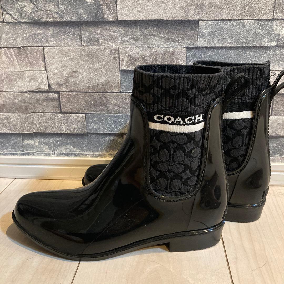 COACH ブラック サイドゴアレインブーツ　サイズ6