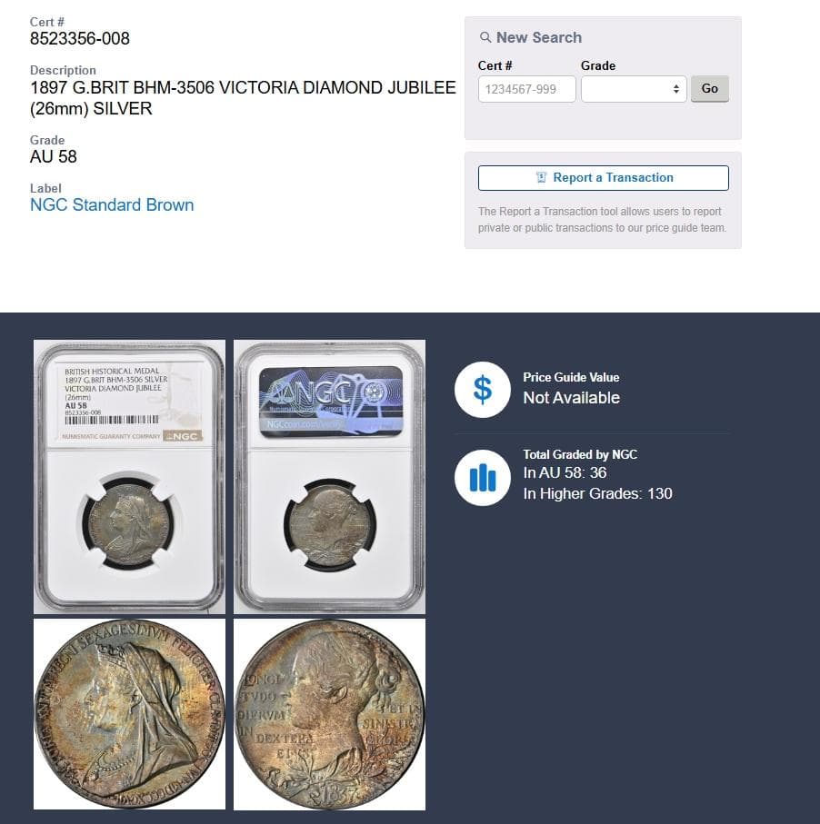 イギリス　1897年　ヴィクトリア　ビクトリア　銀貨　銀メダル　　NGC