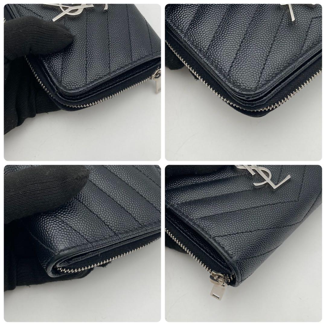 ★極美品★SAINT LAURENT 2つ折り財布 キャビアスキン YSL 黒