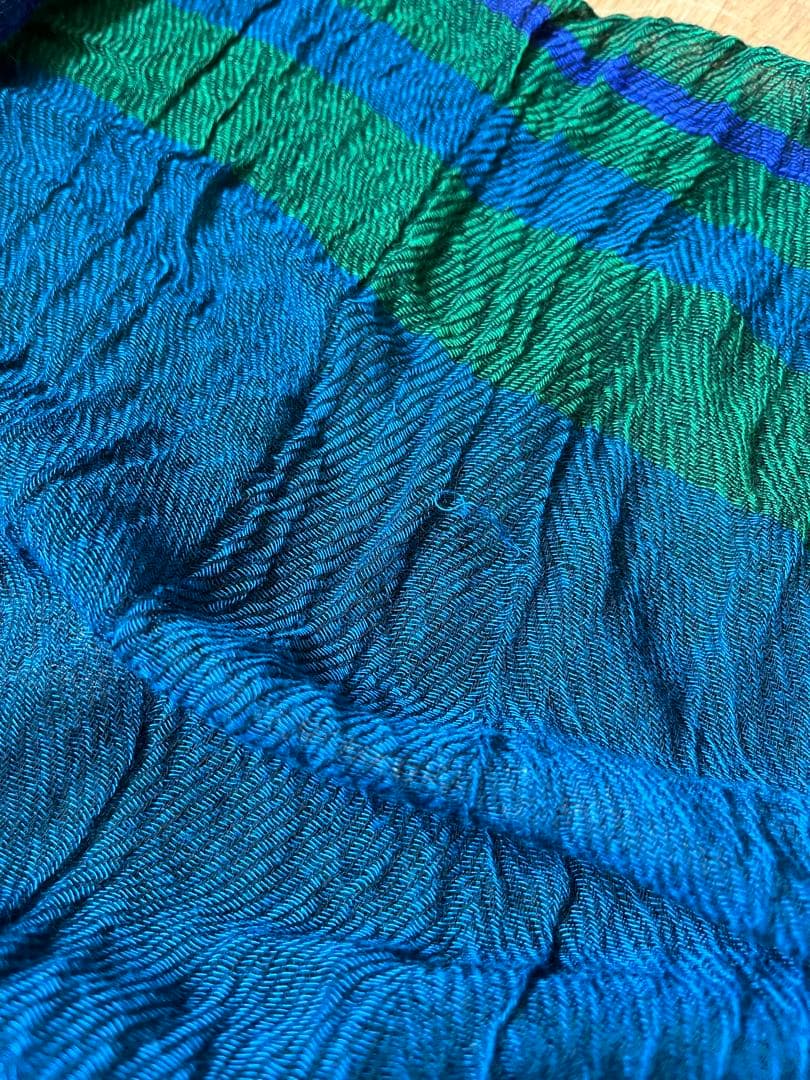 USED タマキニイメルーツショールshawl Big綿100% 緑/ターコイズ