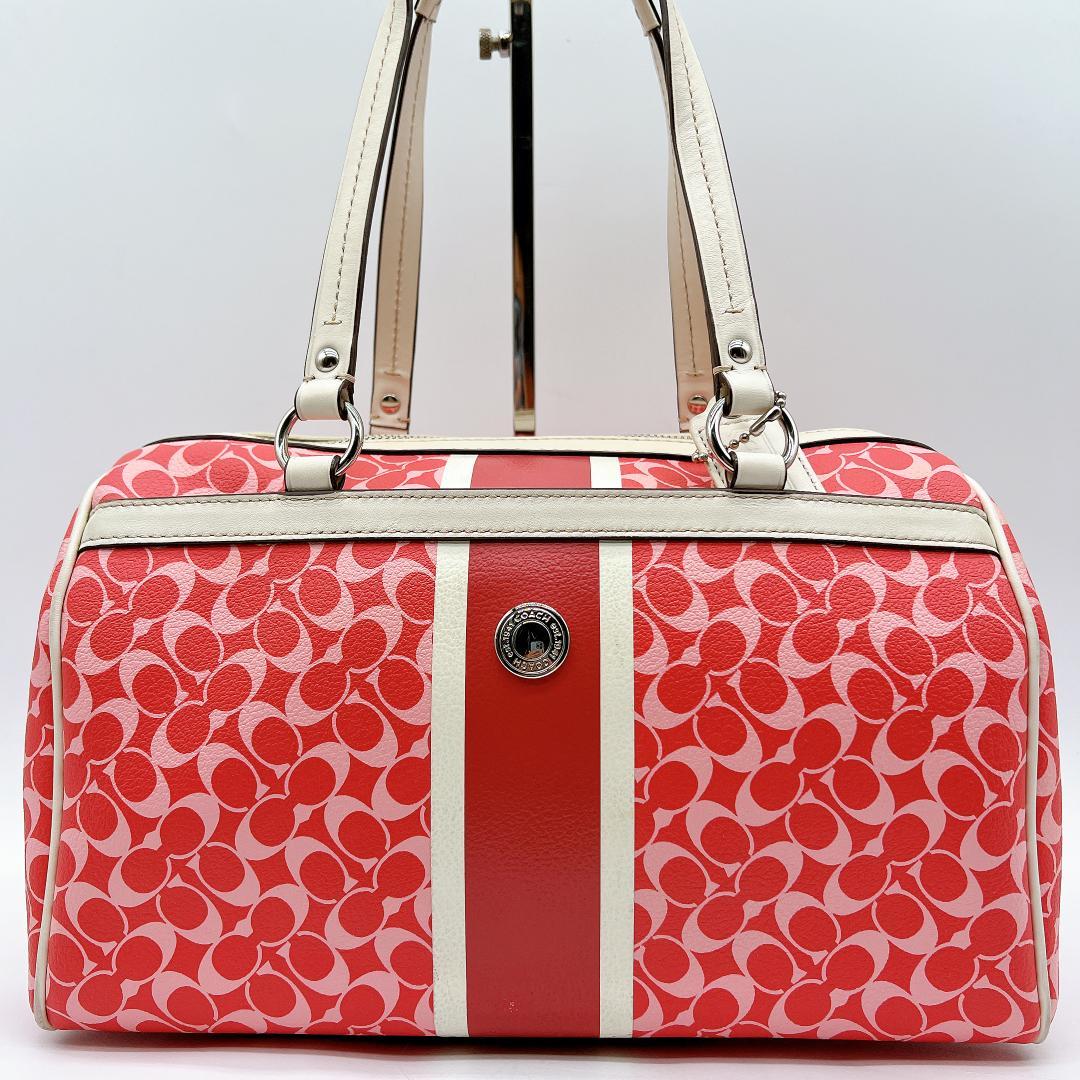 良品 COACH PVC ヘリテージ レザー ミニボストンバッグ　e722