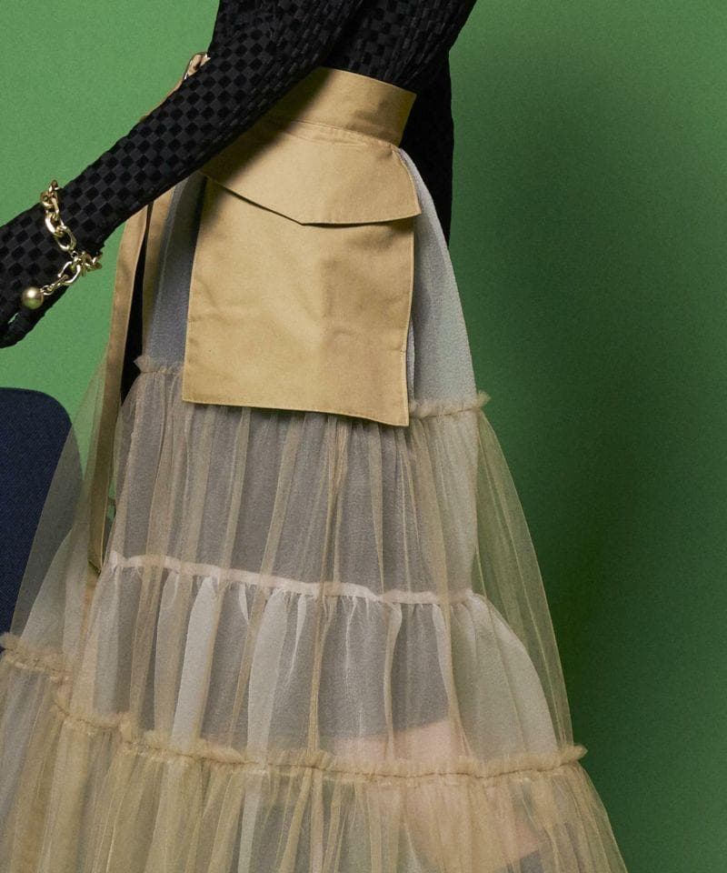 スカート MAISON SPECIAL Tulle Tiered Belt Skirt