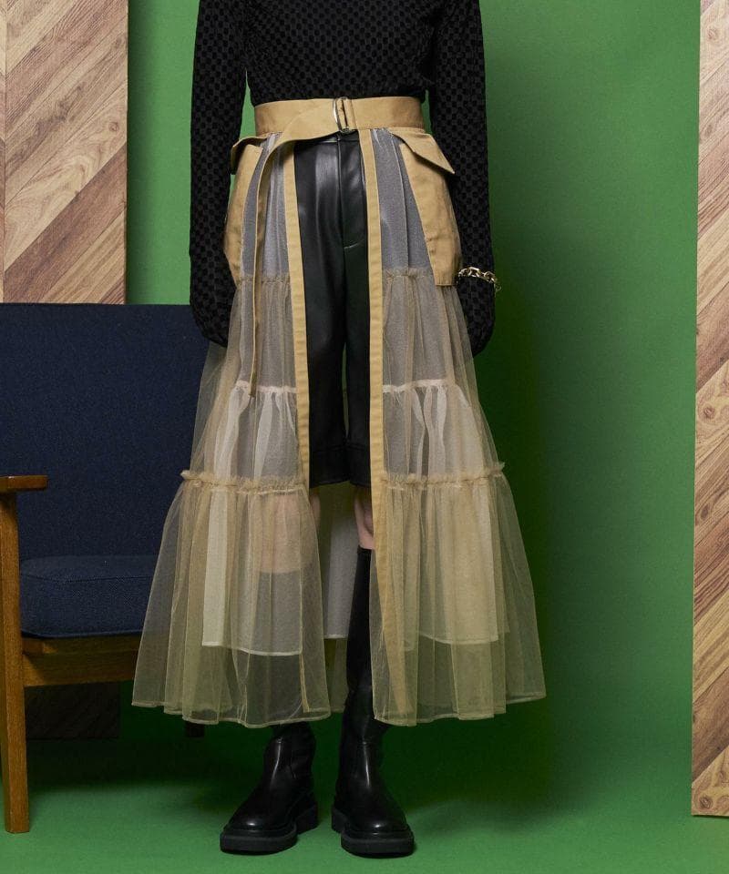 スカート MAISON SPECIAL Tulle Tiered Belt Skirt