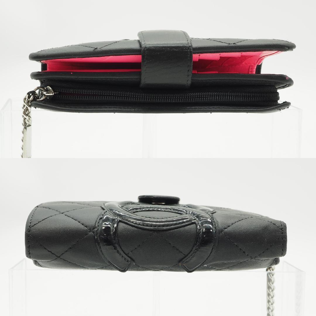 CHANEL シャネル カンボンライン ミドル 2つ折り財布 黒×ピンク