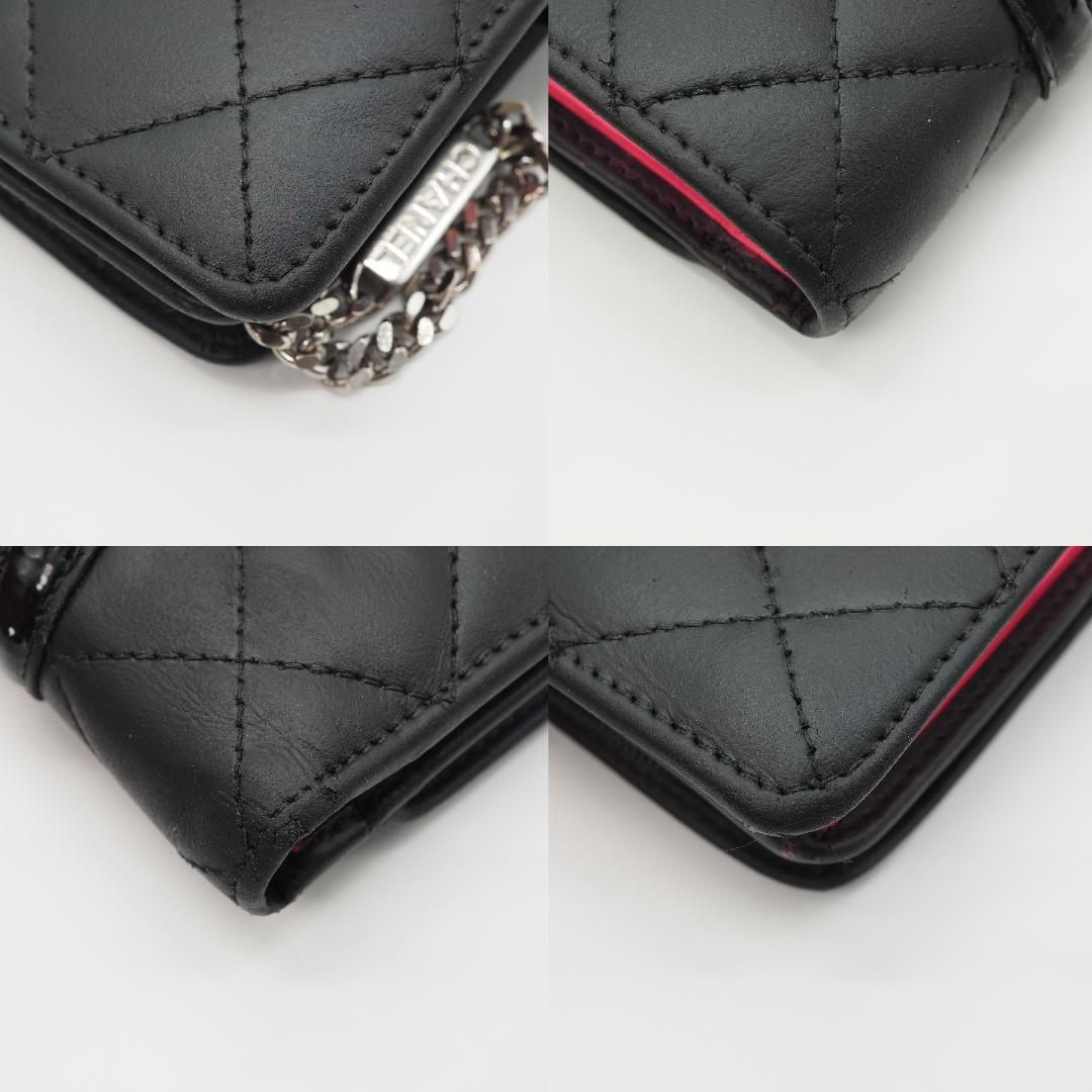 CHANEL シャネル カンボンライン ミドル 2つ折り財布 黒×ピンク