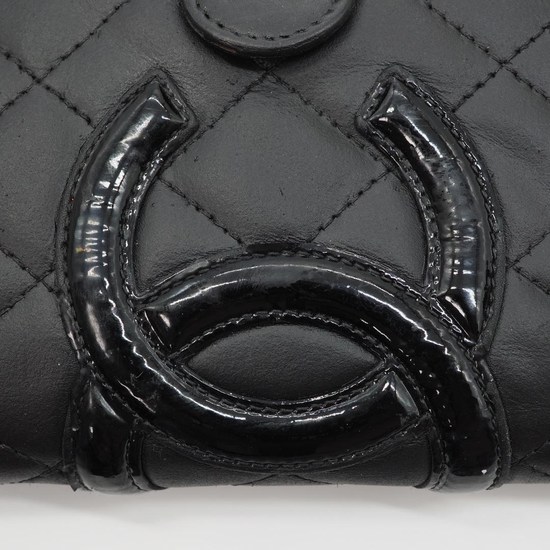 CHANEL シャネル カンボンライン ミドル 2つ折り財布 黒×ピンク