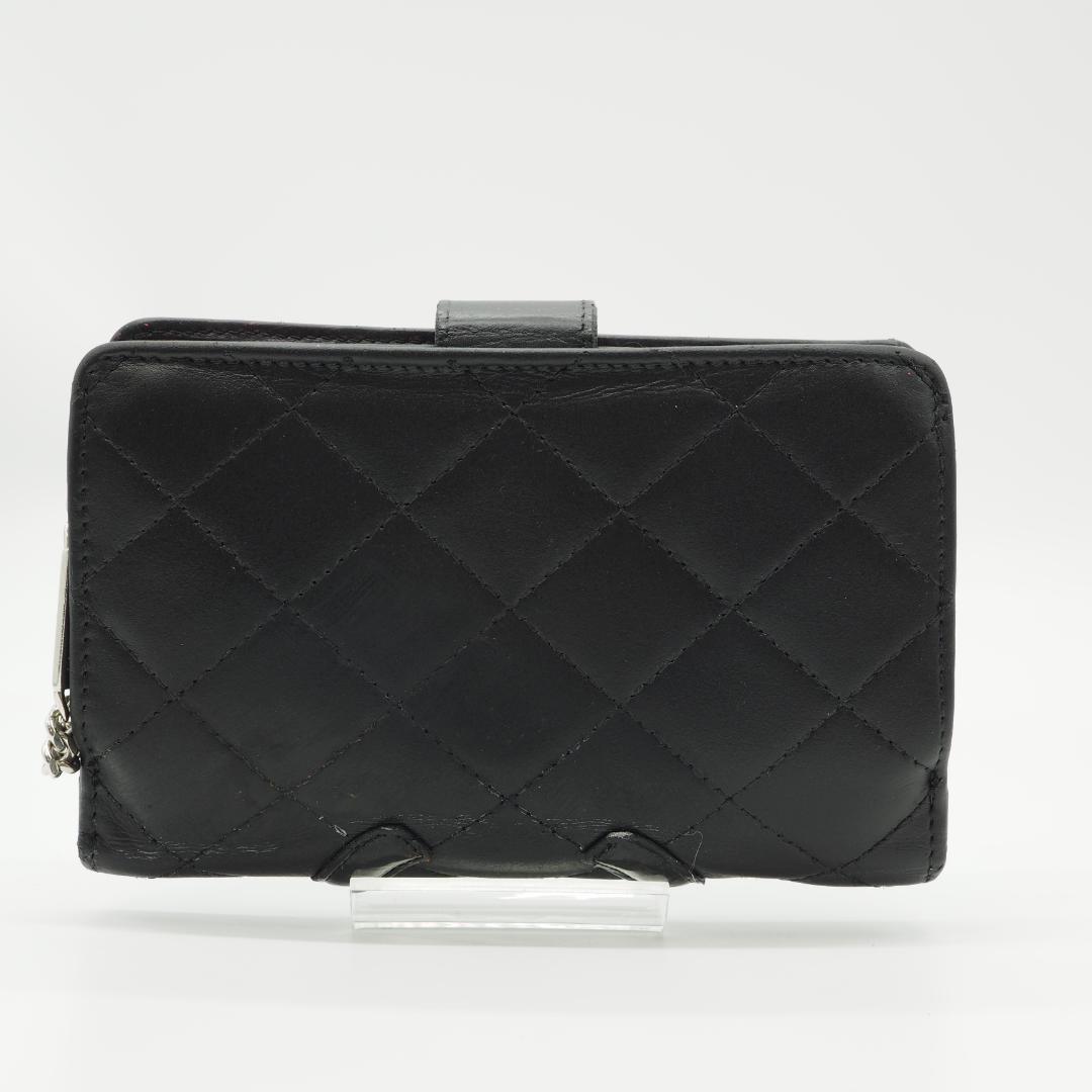CHANEL シャネル カンボンライン ミドル 2つ折り財布 黒×ピンク