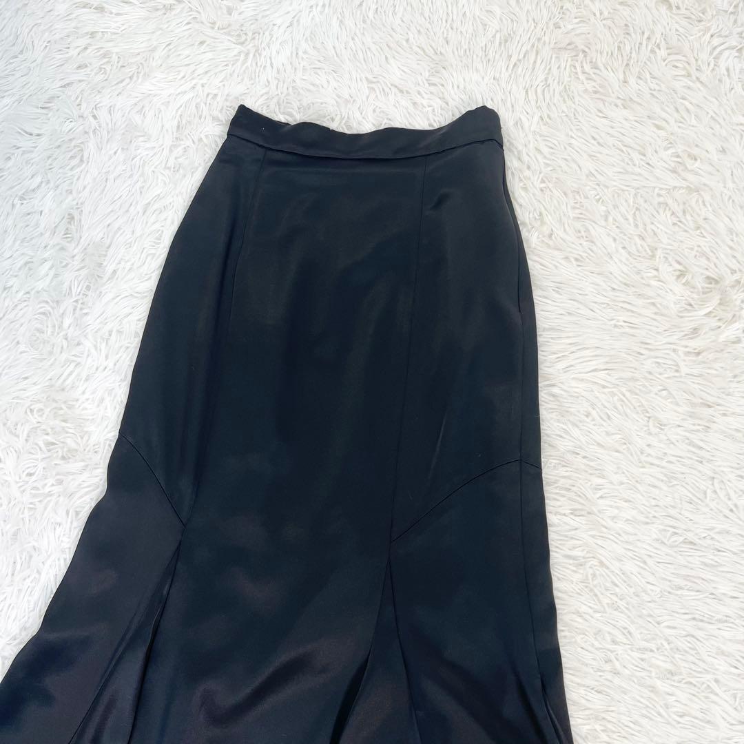 美品♡anuans サテンロングスカート　マーメイド　ウエスト後ゴム　黒　XS