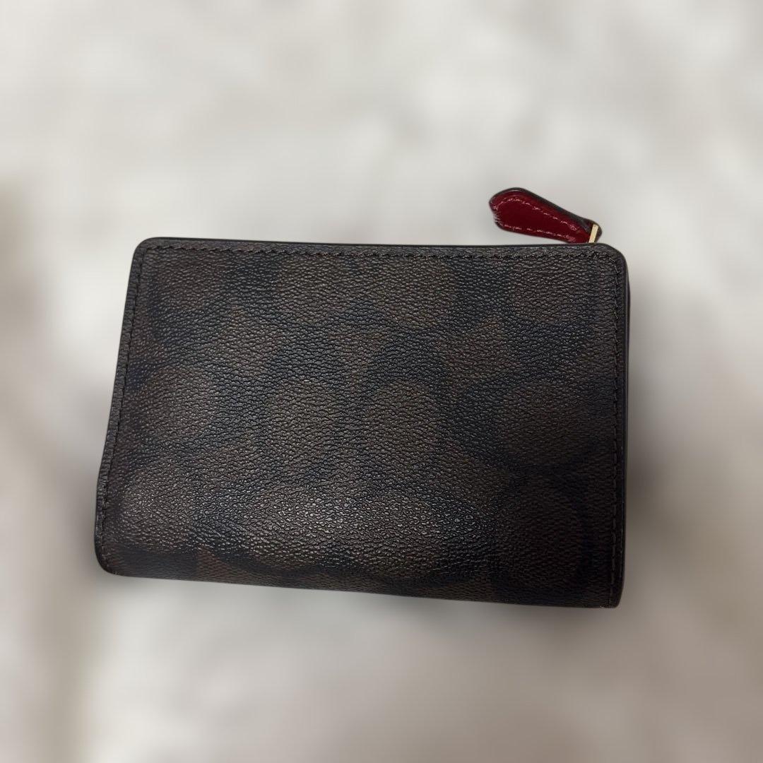 COACH 二つ折り財布 ダークブラウン/レッド