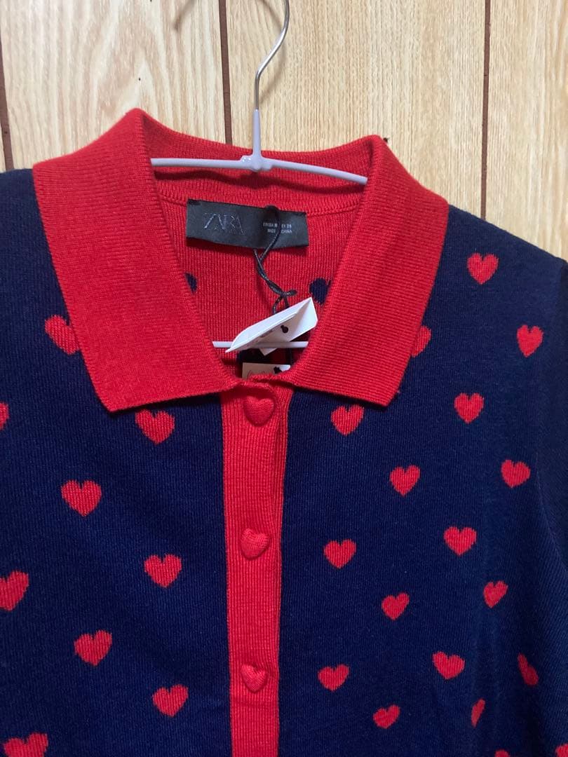 新品　新作　zara ザラハート柄ニットカーディガン