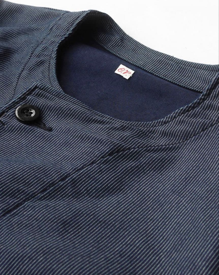 OUTIL veste antsiramana ノーカラージャケット　ストライプ