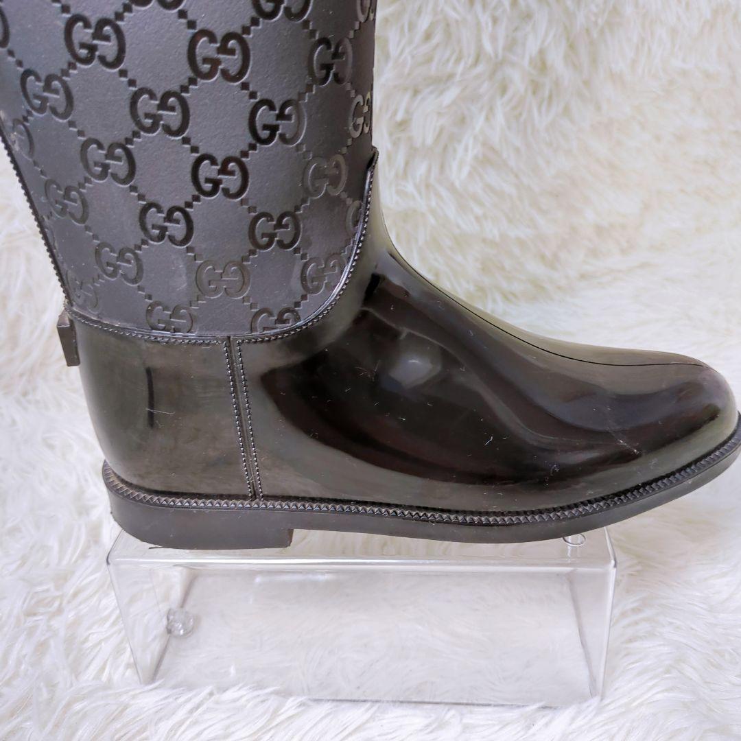 グッチ GUCCI GG柄 レインブーツ 長靴 ラバーブーツ ブラック 36